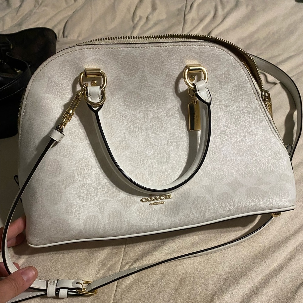 Beautiful white coach purse with long shoulder strap